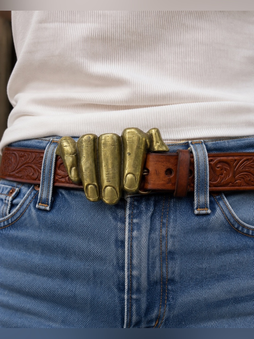Vintage 1978 Bergamot Brass Works Hand Buckle Leather Belt Size 30